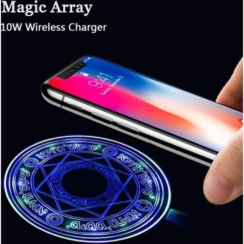 10W Glowing Magic Array Universal Qi Fast Charging Wireless Charger for iPhone Charger Magic Array Wireless Charger