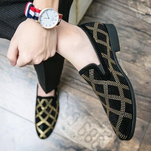 2021 Men Evening formal Dress Rhinestone Shoes Loafers Casual Prom Wedding Party Leather slip on Shoes Men Crystal Formal Shoes