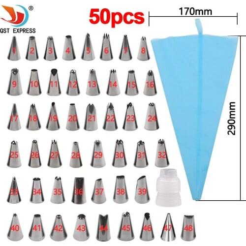 50pcs Silicone Pastry Bag DIY Kitchen Cake Frosting Pipe Decorating Tool Reusable Pastry Bag Nozzle Set