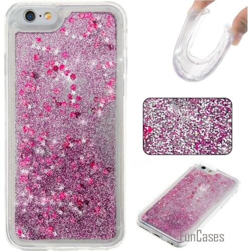 Coque Bling Love Heart Stars Soft TPU Mobile Phone Case Cover For iPhone 6S Funda Quicksand Cell Phone Case For iPhone 6 Plus