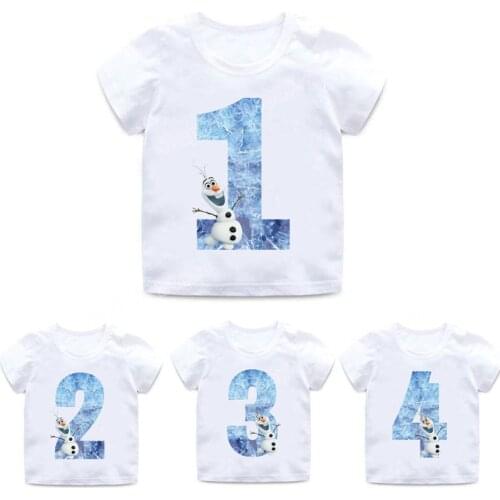 Disney Frozen Olaf Tshirt Digital One To Night Kids Birthday Tops Happy Graphic Tee Aesthetic Kawaii Clothes for Girl Summer Tee