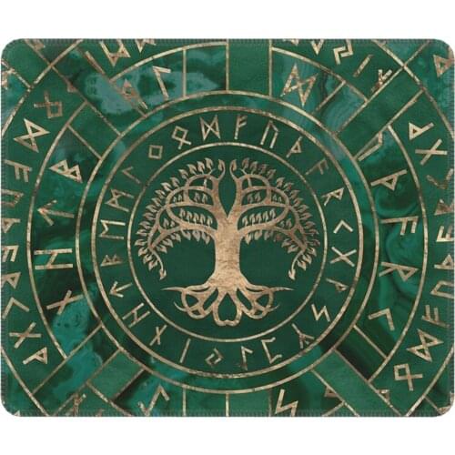 Tree Of Life Yggdrasil And Futhark Malachite Creative Mouse Pad Vikings Lockedge Desk Mat Pads Rubber Office Home Deco Mat