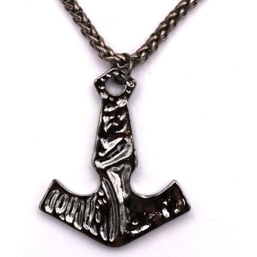 Dropshipping Viking Axe Pendant Gun Black Color Thor Hammer Viking Odin Rune Pendant Necklace Men Gift
