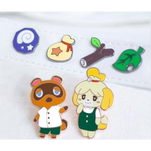 NPC Island Tom Nook Enamel Pins Fossils Bag Bells Tree Branch Leaf Medal Brooch Backpack Accessories Animal Crossings Fans Gift