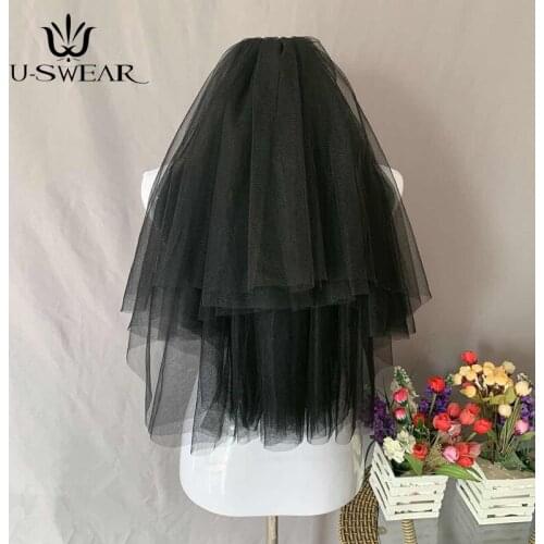 Retro Gothic Muslim Bride Veil Black Tulle Dress Women Multi-layer Yarn Black Simple Bride Short Black Wedding Veils