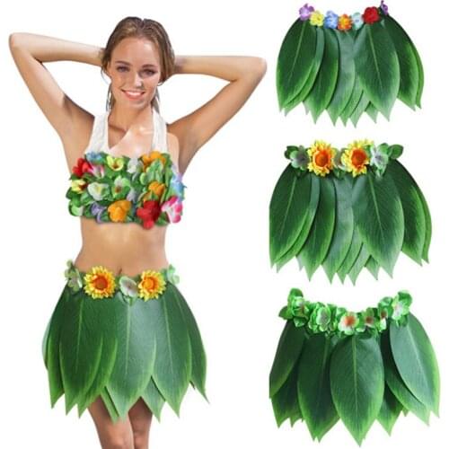 Kid Adult Hawaiian Artificial Tropical Leaves Flower Skirt Hula Boho Party Hawaii Decoration Wreath Skirt Beach Holiday Costume