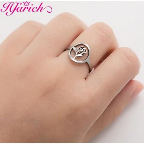 Hfarich Fashion Aesthetic Flower Shape Adjustable Ring for Women Christmas Gift Hollow Geometry Stainless Steel Tiny Jewelry