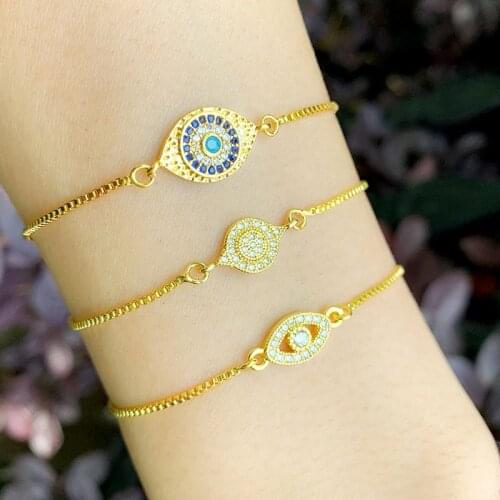 Classic Paved White CZ Evil Eyes Protection For Women Jewelry Gold Charm Crystal Bracelet Link Adjustable Best Gift 2021