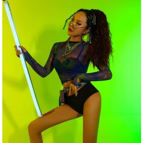 Sexy Pole Dance Clothing For Adult Performance Costume Dancer Outfit DJ DS Clothes Jazz Dance Wear Mesh E-girls Clothes DL7006