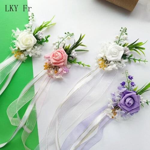 LKY Fr Wrist Corsage Bridesmaid Bracelet Wedding Accessories Foam Rose Boutonniere Flower Sister Girl Bracelets Party Prom Decor