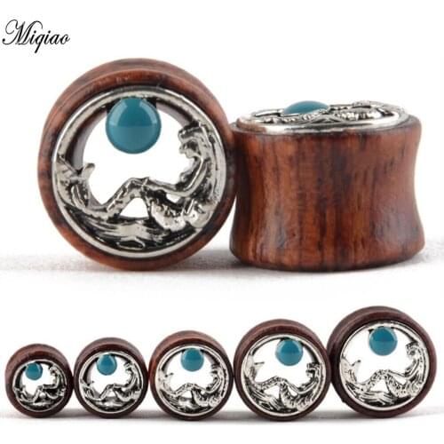 Miqiao 2pcs Fashionable New Mermaid Wooden Ears 8mm-20mm Exquisite Piercing Jewelry