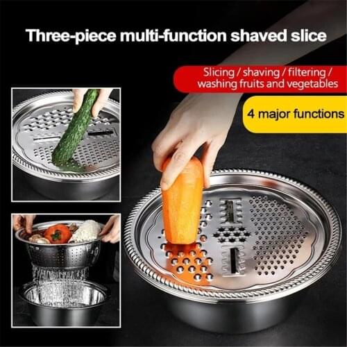 Multifunctional Stainless Steel Basket Multi-Purpose Slice Planer With Basin Drain Washing Basket Kitchen Tools 26CM