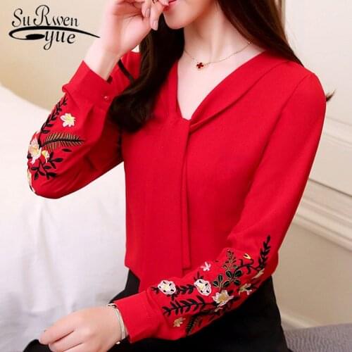 Fashion Woman Blouses 2021 Long Sleeve Chiffon Women Blouse Shirt Office Lady Shirt Women Tops Blusas Red OL Blouse 0547 30