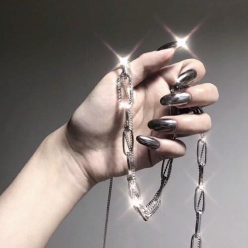 American punk style Smoky gray pure color false nails 24pcs Middle-long size lady full nail tips cute fake nails Nail art