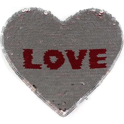 Heart With Letter Patch Reversible Sequins Sew On Patches for clothes DIY Coat Sweater Embroidered Paillette Patch Applique