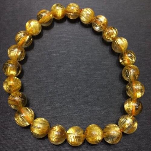 8mm Natural Gold Rutilated Titanium Quartz Bracelet From Brazil Woman Man Wealthy Stone Clear Round Beads Crystal Charms AAAAAA