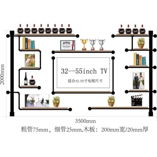 New Design Bookshel Multy-layer Pine Wood And Iron Pipe TV wall shelf Wine Rack Antique Design Bookshelf Audio cabinet