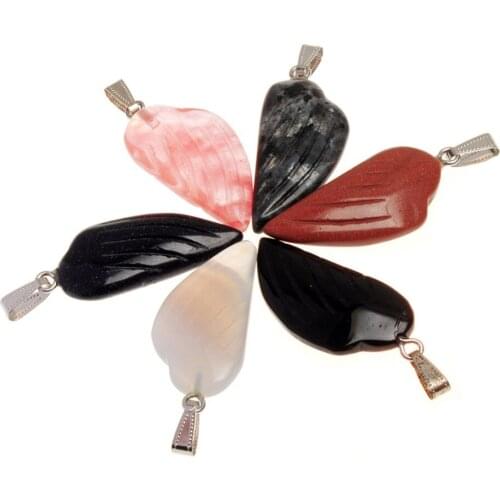 Wholesale 12pcs/lot european style natural stone agates watermelon quartz beads pendants charms carved angel wings pendants Free