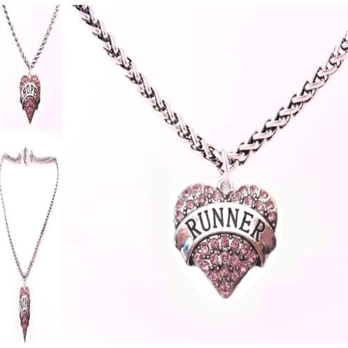 New Arrival rhodium plated zinc studded with sparkling crystals HOPE/RUNNER pendant wheat chain necklace