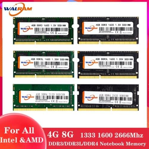 WALRAM DDR3 DDR3L DDR4 memoria ram 4GB 8GB 16GB laptop Ram 1333MHz 1600MHz 1866MHz DDR3L 204pin Notebook memory 1.35V 1.5V