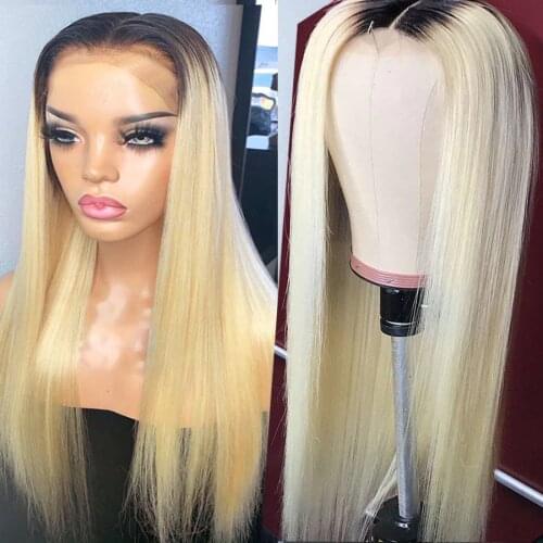 Ombre blonde color 1B 613 Human Hair Wigs Brazilian Remy Straight 13x6x1 Lace Front Human Hair Wigs For Women Human Hair