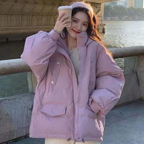 Korean Parkas Women Solid Thicken Warm Jacket Women 2022 Winter New Loose Purple Green Hooded Cotton Padded Coat Female LD2458