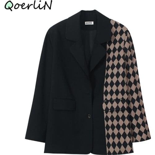 Original Black Blazer Womens Elegant Stitching Suit Jacket Female 2020 New Plaid Suit Jacket Autumn Winter OL Office Blazer Coat