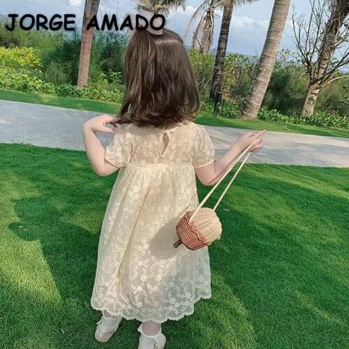 2021 New Summer Teenager Girls Dress Lace Solid Color Princess Dresses Cute Style Children Fashion Clothes E1013