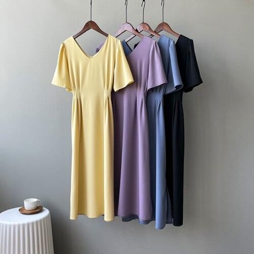 French Summer Dress Womens Puff Sleeve Vintage Dress Office Lady Casual Slashes Elegant Split Long Dresses Women 2021