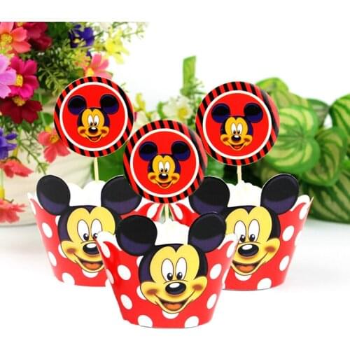 Mickey Mouse Cupcake Inserts Card Cake Decoration Card Toppers 24pcs Dessert Inserted Card Birthday Kids Party Supplies