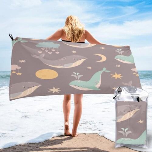 Bath Towel Space Whales Pattern Quick Dry Large Towel Thin Absorbent Soft Towel for Home Travel Camping Swimming Beach Sport