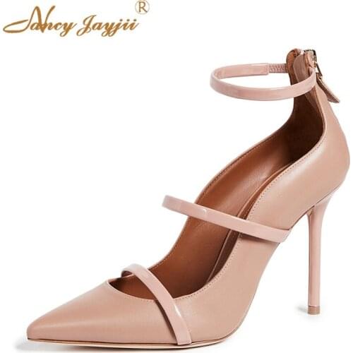 Circles Apricot Stiletto Robyn Elastic Fasten High Heels Gladiator Pointy Toe Shoes For Womens Office Lady Big Size 12 13 Spring