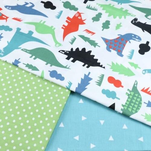 100% cotton twill cartoon nordic wind big dinosaur blue tri angle green dots fabrics for DIY cushions handwork decoration