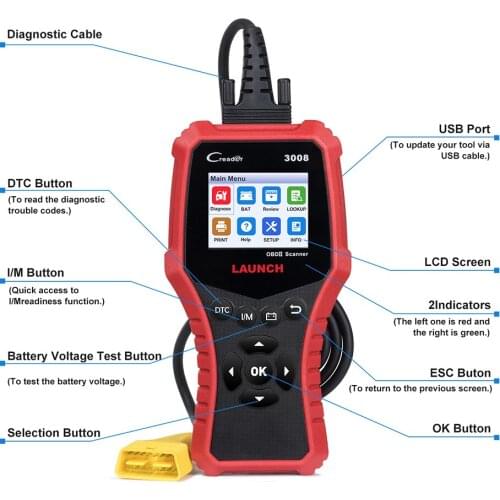 LAUNCH Creader 3008 Car OBD2 Code Reader Scanner Support obd2 + Battery test CR3008 OBDII diagnostic tool free update PK KW850