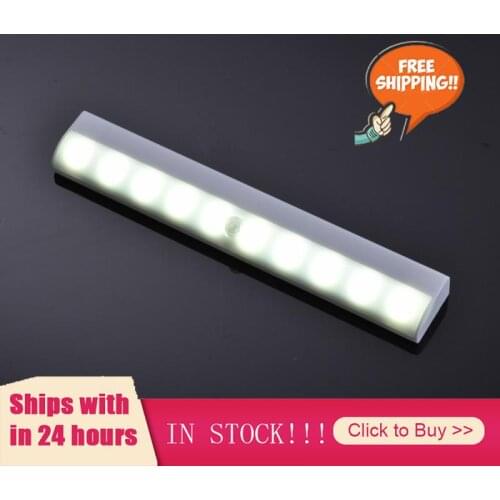 10 LEDs PIR LED Motion Sensor Light Cupboard Wardrobe Bed Lamp LED Under Cabinet Night Light For Closet Stairs Kitchen