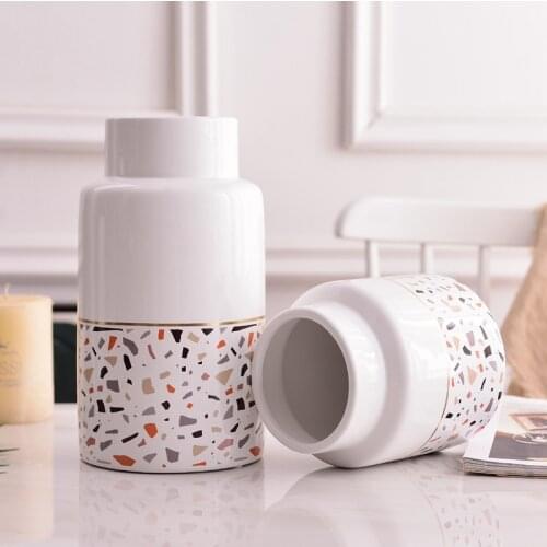 1pc White Ceramic Vase Modern Terrazzo Flower Vase Home Decoration Flower Filler Container Colorful Waterstone Vase
