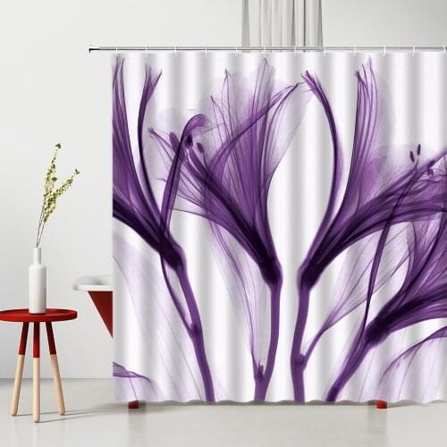 Waterproof Shower Curtain Purple Flowers Spring Natural Scenery Lavender Machine Washable Bathroom Partition Curtains With Hooks