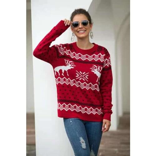 Za Ladies Sweater O-Neck Fashion Christmas Sweaters Long Sleeve Autumn Winter Elk Snowflake Print Knitted Female Pullover
