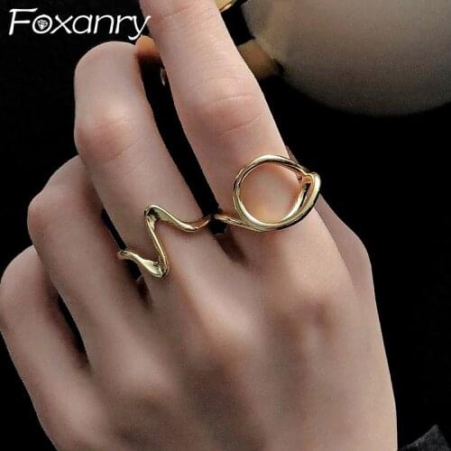 Foxanry Minimalist 925 Sterling Silver Waving Lines Rings for Women New Fashion France Gold Plated Geometric Party Jewelry Gifts