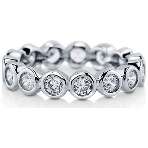 Genuine 925 Sterling silver size 5,6,7,8,9 women stack bezel setting cz eternity band circle silver ring