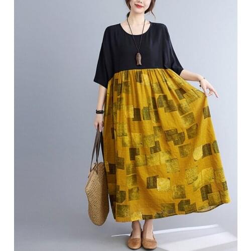 Pachwork Print Loose Oversized Summer Dress Thin Soft Cotton Linen Sundress 2021 New Fashion Women Holiday Travel Casual Dress
