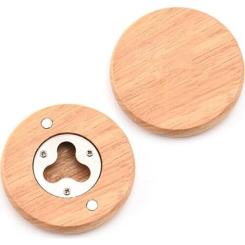 100Pcs/lot Wooden Round Shape Bottle Opener Coaster Fridge Magnet Decoration Beer Bottle Opener Factory wholesale