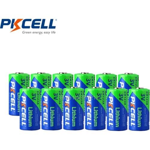 12Pieces PKCELL CR123A 3V Lithium Battery CR123 2/3A Battery 16340 CR 123 CR17335 123A CR17345(CR17335) 3v primary Batteries