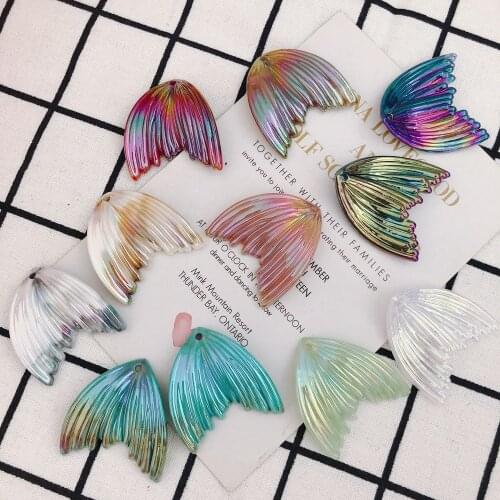40pcs 40*36mm AB Colorful Mermaid Tail Jewelry Necklace Pendants DIY Ornament Accessories Earring Floating Resin Charms Decor