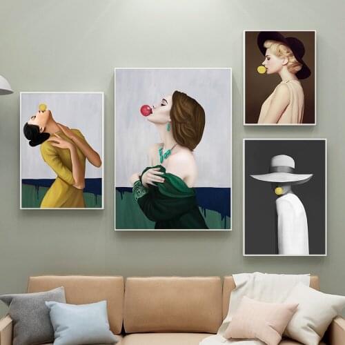 Abstract Creative Bubble Blowing Girl Canvas Painting Print Woman Poster and Prints Wall Art Living Room Home Decoration Mural