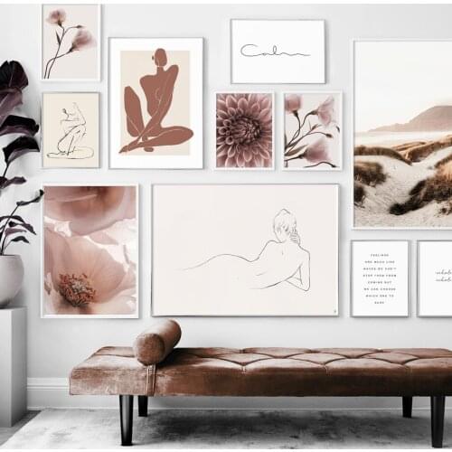 Abstract Line Girl Body Flower Beach Wall Art Canvas Painting Nordic Posters And Prints Wall Pictures For Living Room Home Decor