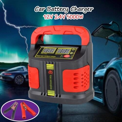 Car Battery Charger 12V 24V Fully Automatic LCD Display 5000W Car Battery Charger Jump Starter Motorcycle Pulse Repair Charger