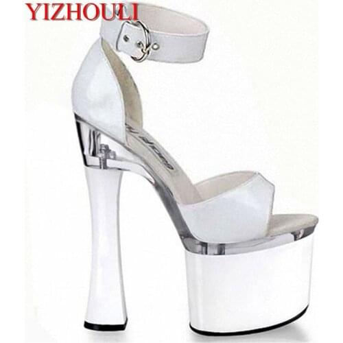 White banquet shoes, fashionable and comfortable thick sandals, 18 cm high heels, 8 inch platform shoes
