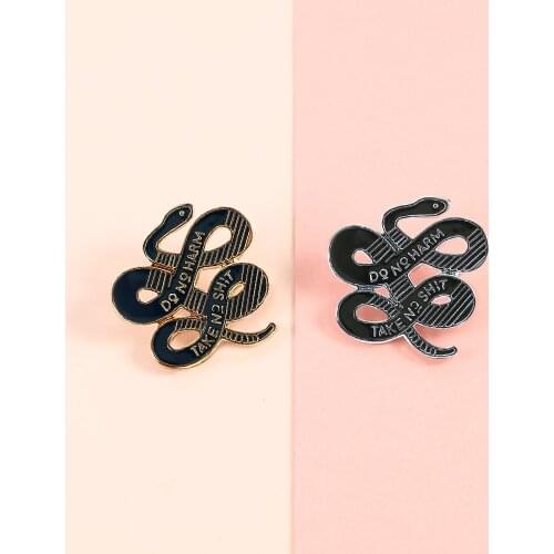Black Snake Brooches Punk Dark Couple Badge Enamel Pins For Men Women Lapel Pins Jewelry Best Friend Gifts Clothing Accessories