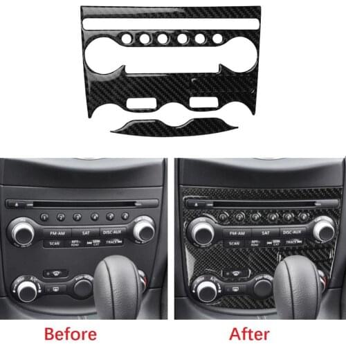 For Nissan 370Z Z34 2009-up Carbon Fiber Radio Console Panel Switch Frame Sticker Air Conditioning Panel Cover Auto Accessories